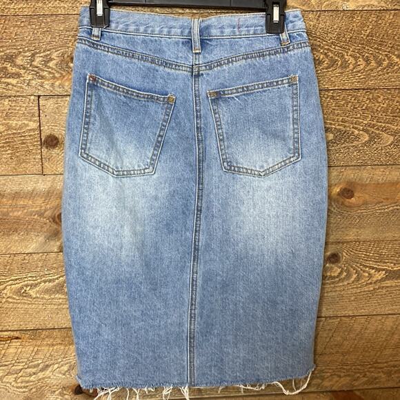 Marine Layer Celine Pencil Midi Skirt Blue Cotton Denim Size 4 - Picture 6 of 9